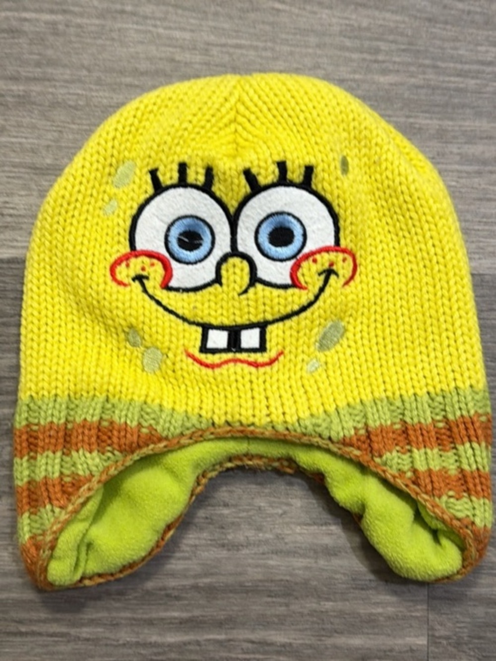 Kids Yellow SpongeBob Square pants Face Knit fleece lined winter Hat